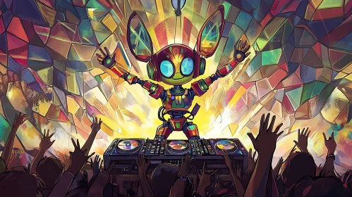 Robot DJ Entertaining Crowd