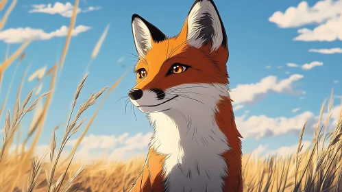 Fox Portrait in Wheat Field