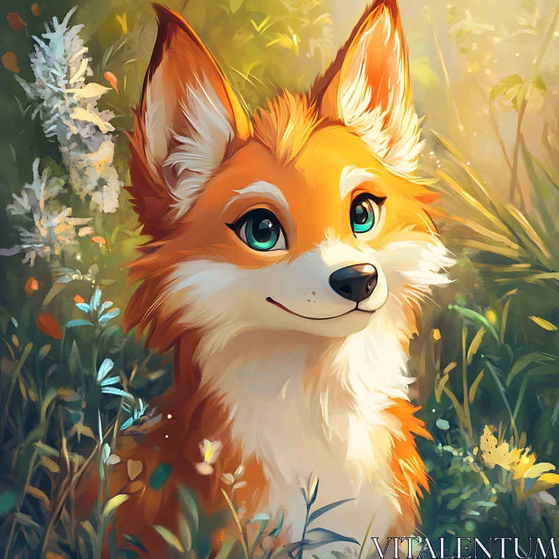 Whimsical Fox in a Floral Paradise AI Image