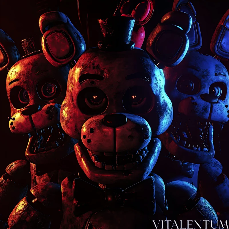 Animatronic Trio: A Study in Unease AI Image