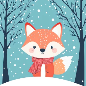 Cartoon Fox with Scarf in Winter