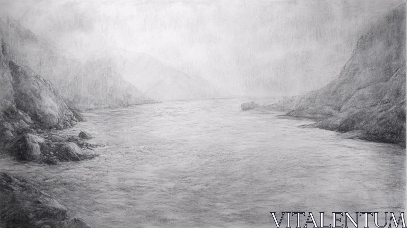 AI ART Serene Coastal View in Monochrome