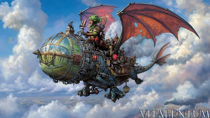 AI ART Airship Dragon Steampunk Fantasy