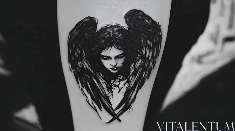 Gothic Angel Tattoo Design with Wings AI Image