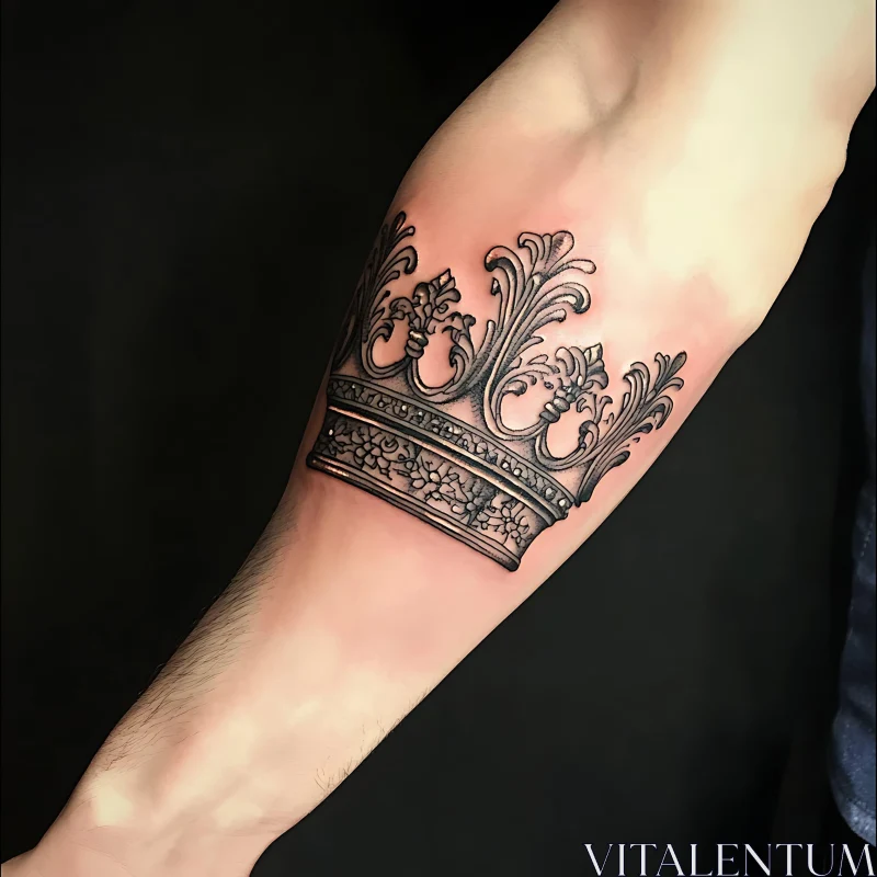 Detailed Crown Forearm Tattoo AI Image