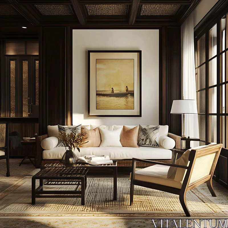 Sophisticated Interior with Wooden Accents AI Image