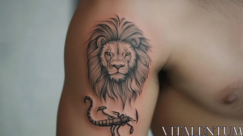 Detailed Lion and Scorpion Tattoo Design AI Image