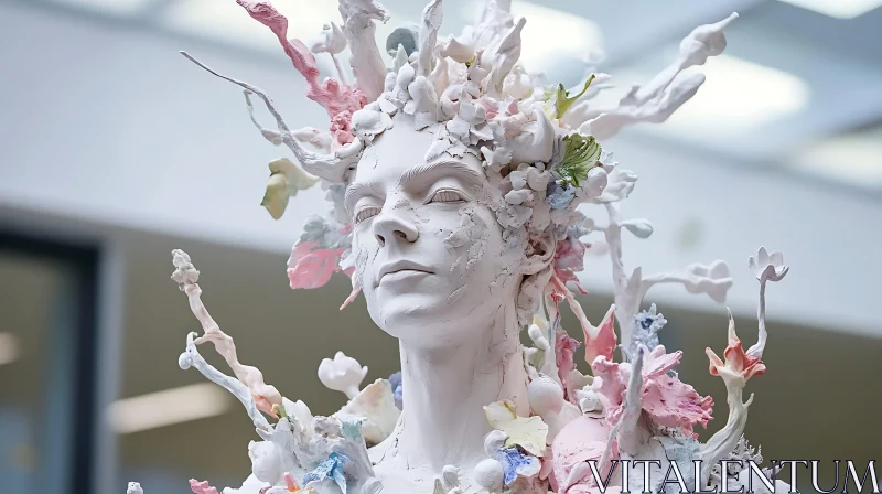 AI ART White Surreal Face Sculpture with Pastel Accents