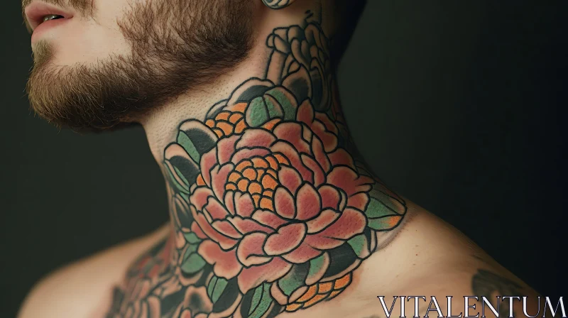 Colourful Floral Neck Tattoo AI Image