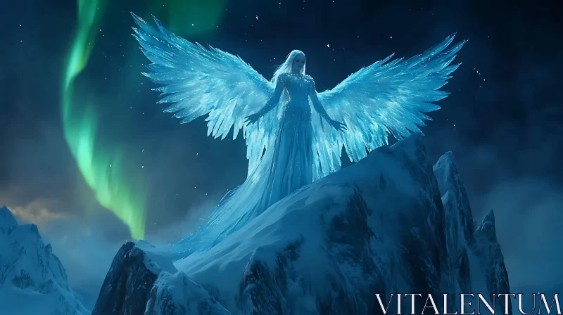 AI ART Winter Angel with Aurora Wings