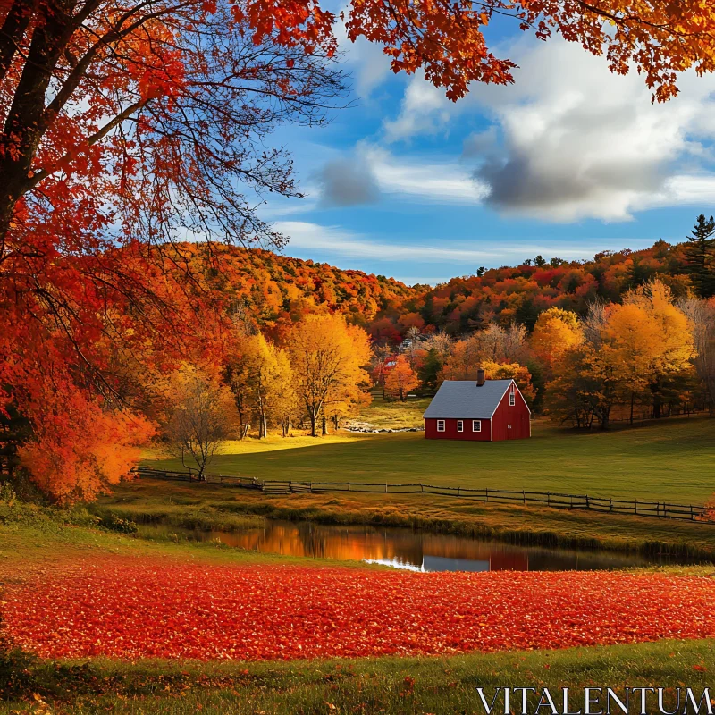 AI ART Fall Scenery with Red House