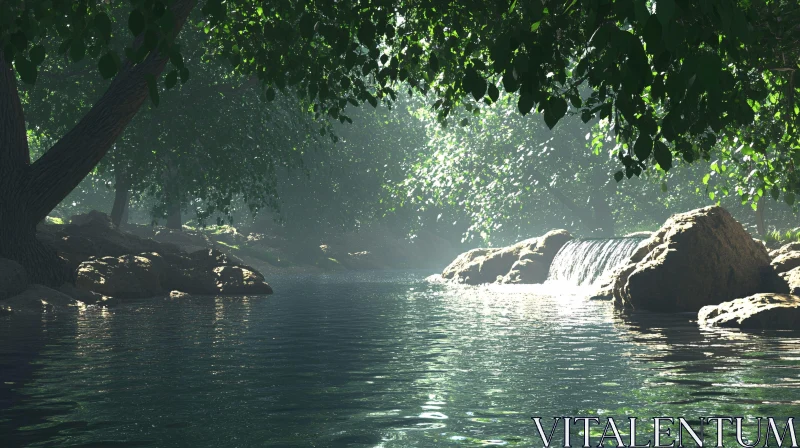 AI ART Tranquil Woodland River Scene