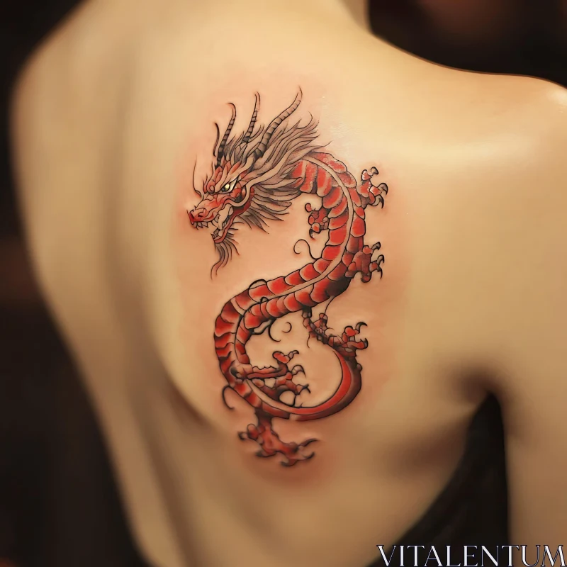 Fierce Red Dragon Tattoo on Shoulder AI Image