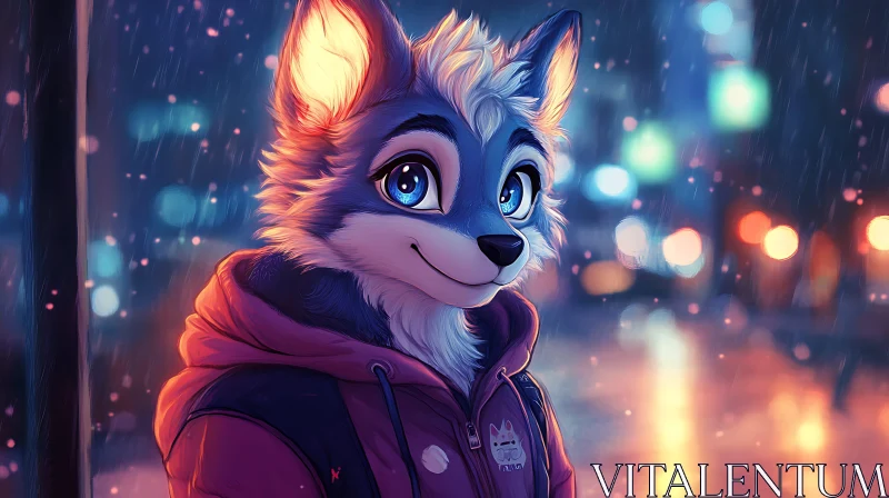 Furry in Hoodie under City Lights AI Image