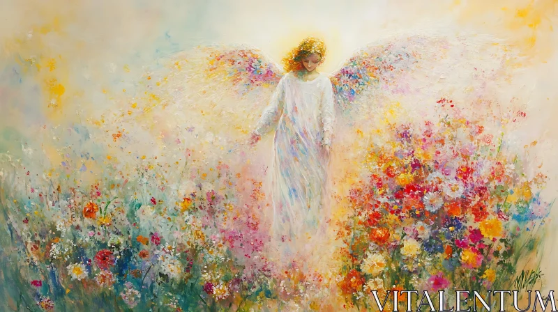 Heavenly Angel in Flower Garden Art AI Image