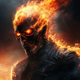 Flaming Skull in Leather Jacket