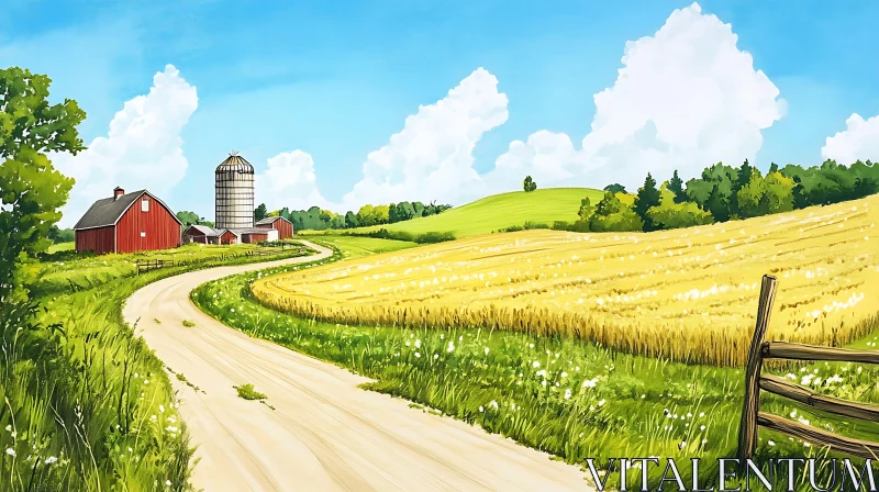 AI ART Picturesque Farm with Golden Field and Barn