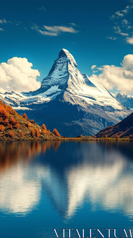 Majestic Peak Reflecting in Tranquil Waters AI Image