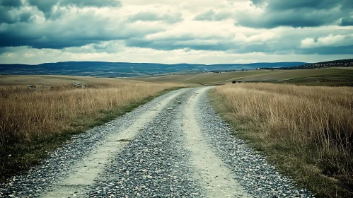 Country Road Landscape with Cloudy Sky