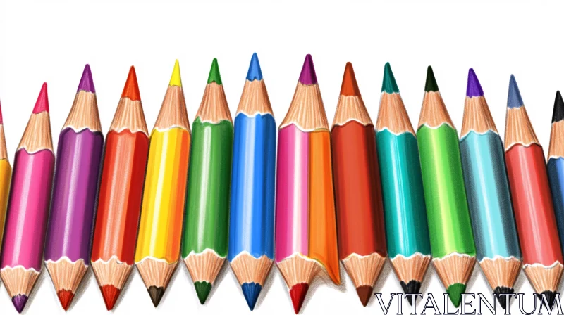 Rainbow Pencils Aligned on White Backdrop AI Image