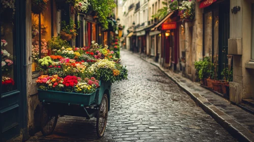 Floral Cart on a Quaint European Street