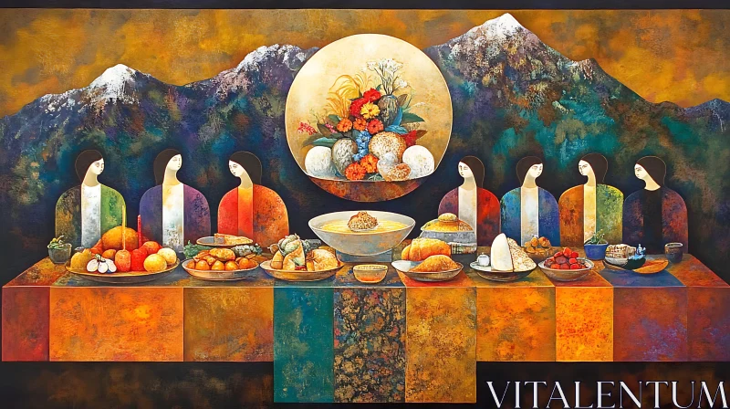 Mountains Feast Still Life Painting AI Image