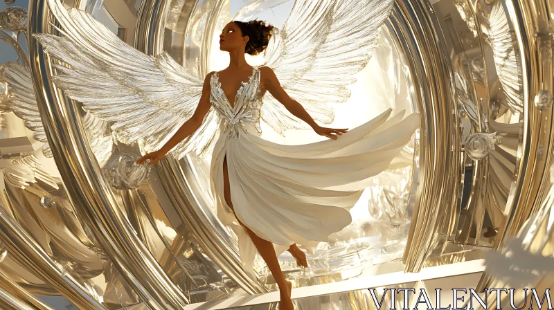 Winged Woman in a Glimmering Realm AI Image