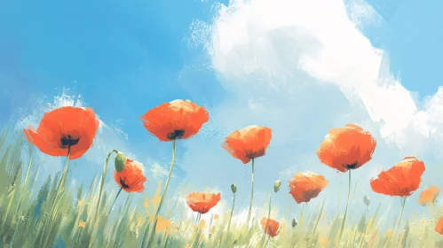 Field of Red Poppies Art