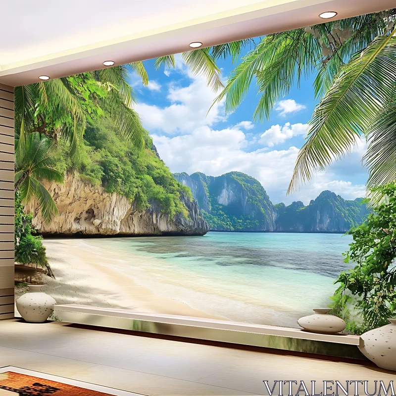 Coastal Serenity: A Tropical Beach Scene AI Image