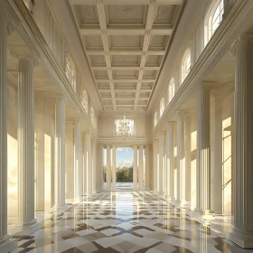 Grand Interior with Sunlight and Chandelier