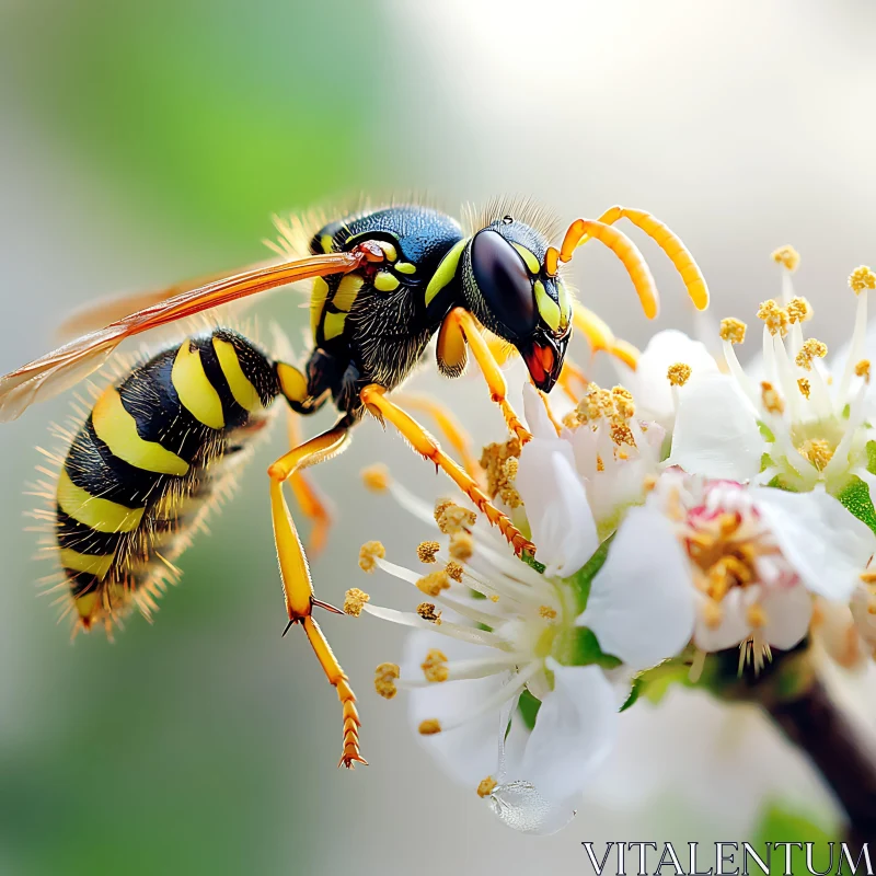 Close-up of a Bee on a Blossom AI Image