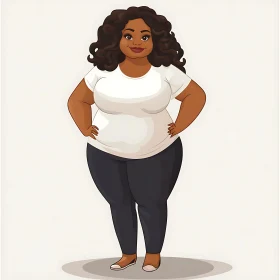 Cartoon Woman in White Tee Illustration