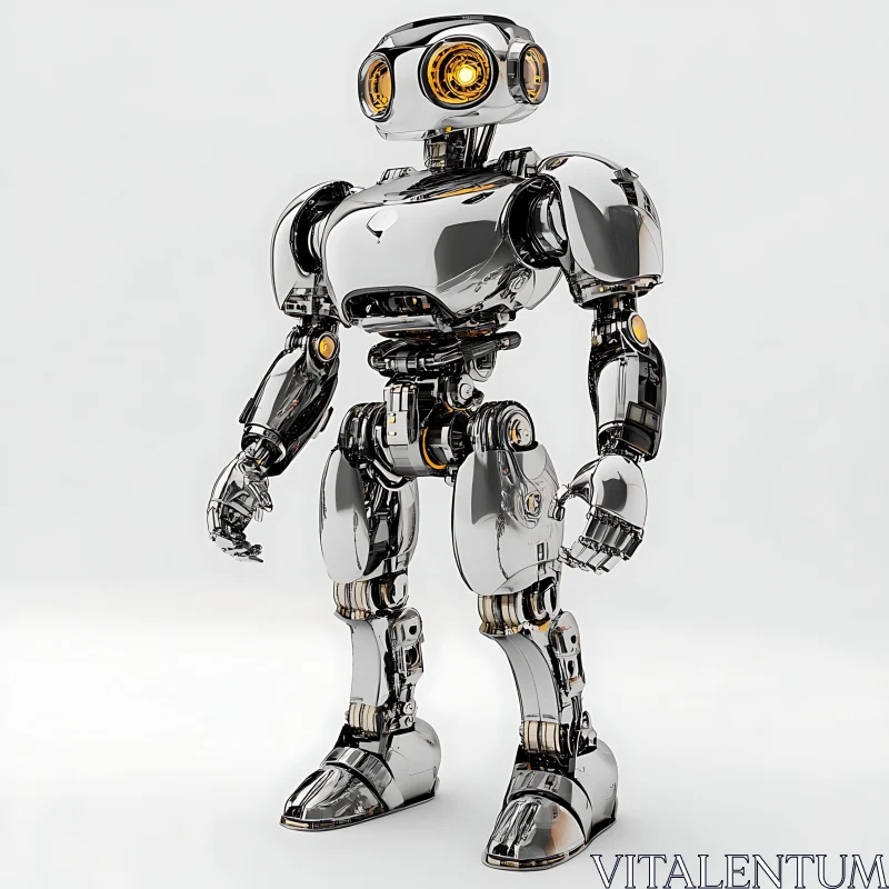 Chrome Humanoid Robot with Intricate Details AI Image