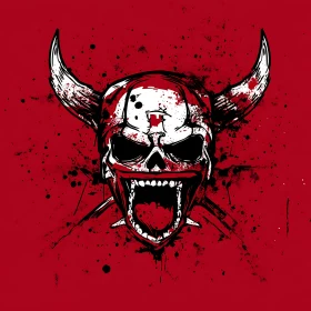 Red and White Skull with Horns