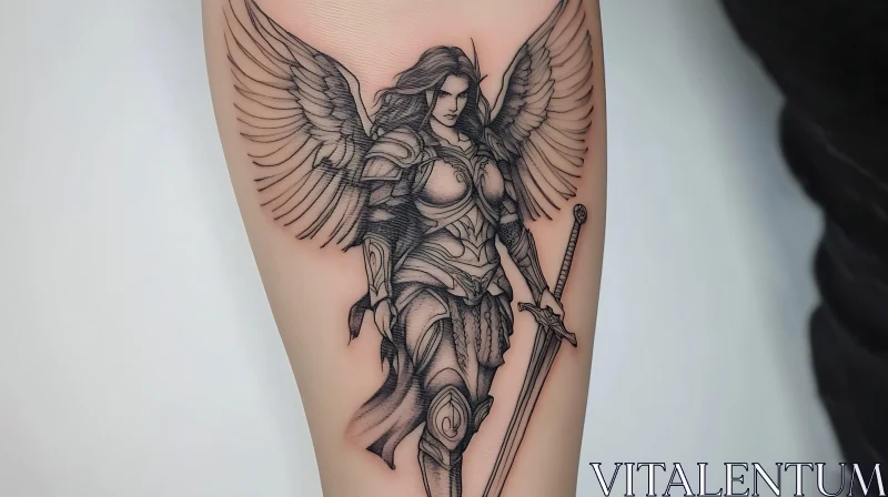 AI ART Winged Warrior Tattoo on Skin