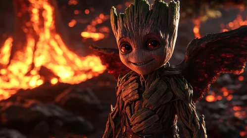 Groot Smiling in the Embers