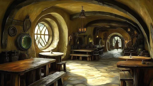 Warm Lit Tavern with Wooden Furniture