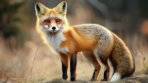 Alert Fox in Grassy Field