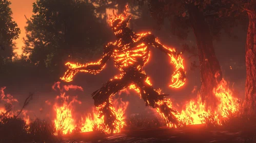 Forest Ablaze with Fiery Creature