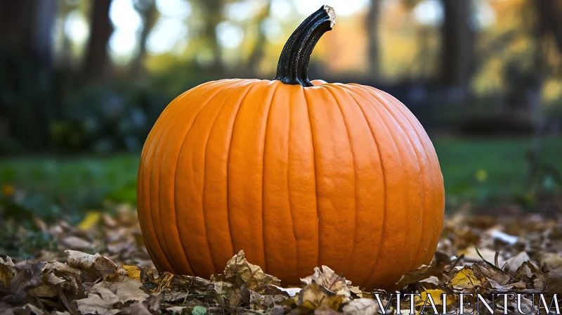 Harvest Pumpkin on Fallen Leaves AI Image