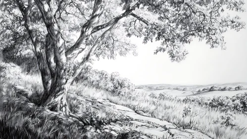 Black and White Landscape Drawing