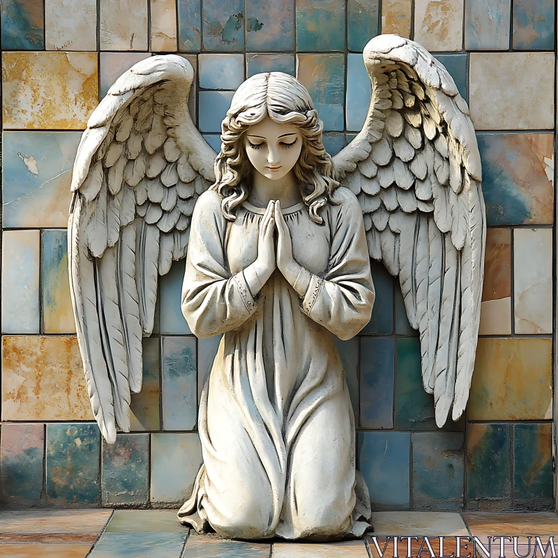 Kneeling Angel with Wings Spread AI Image