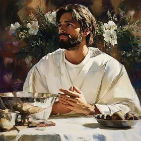 Man in Reflection with Flowers