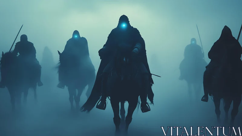 Mysterious Riders in the Fog AI Image