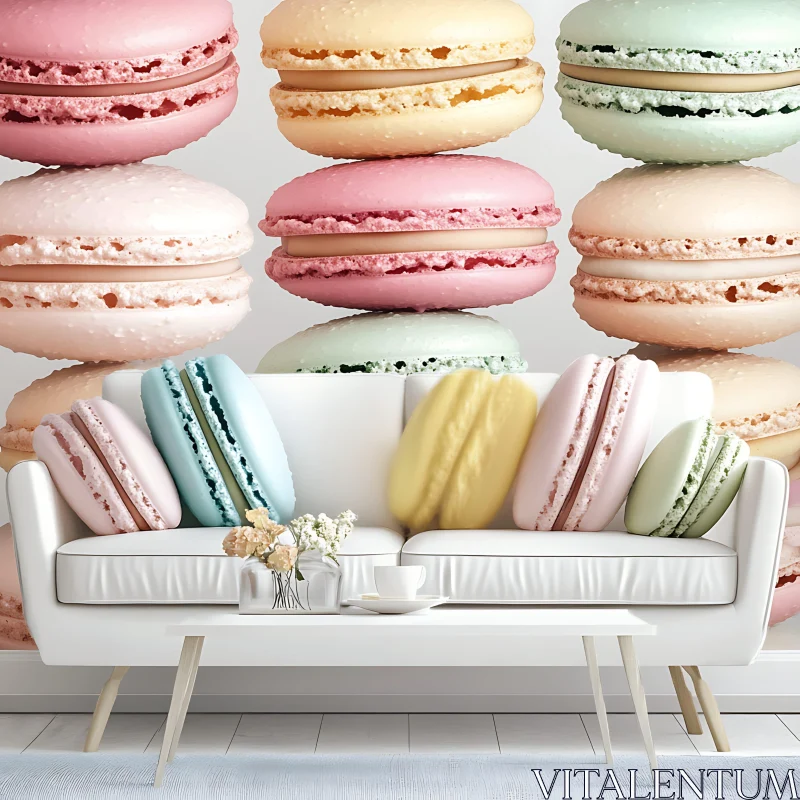 AI ART Giant Macarons on Couch: A Sweet Fantasy