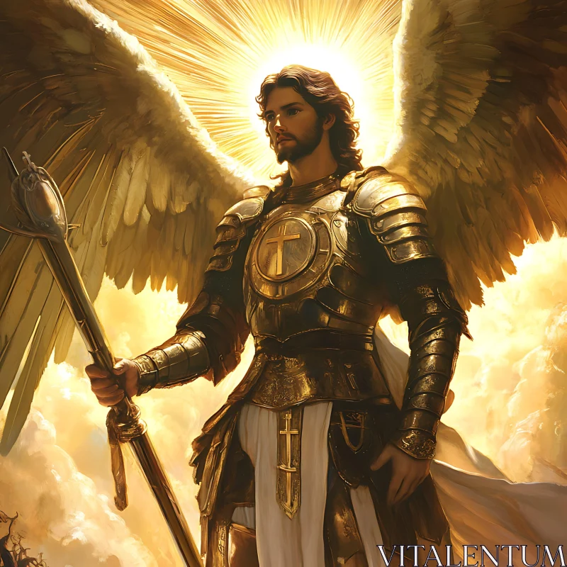 AI ART Radiant Angel in Golden Armor Artwork