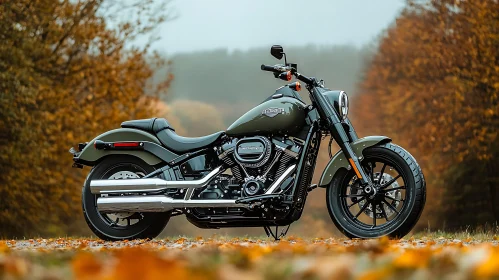 Olive Green Motorcycle in Autumn Setting