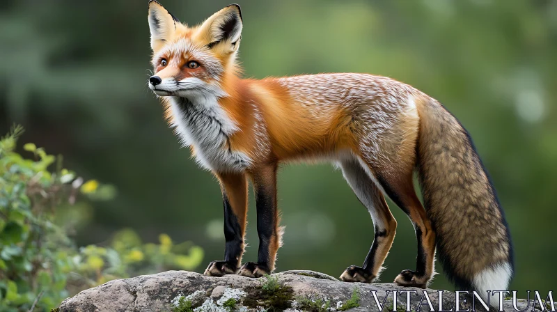 Red Fox on Rocky Perch AI Image