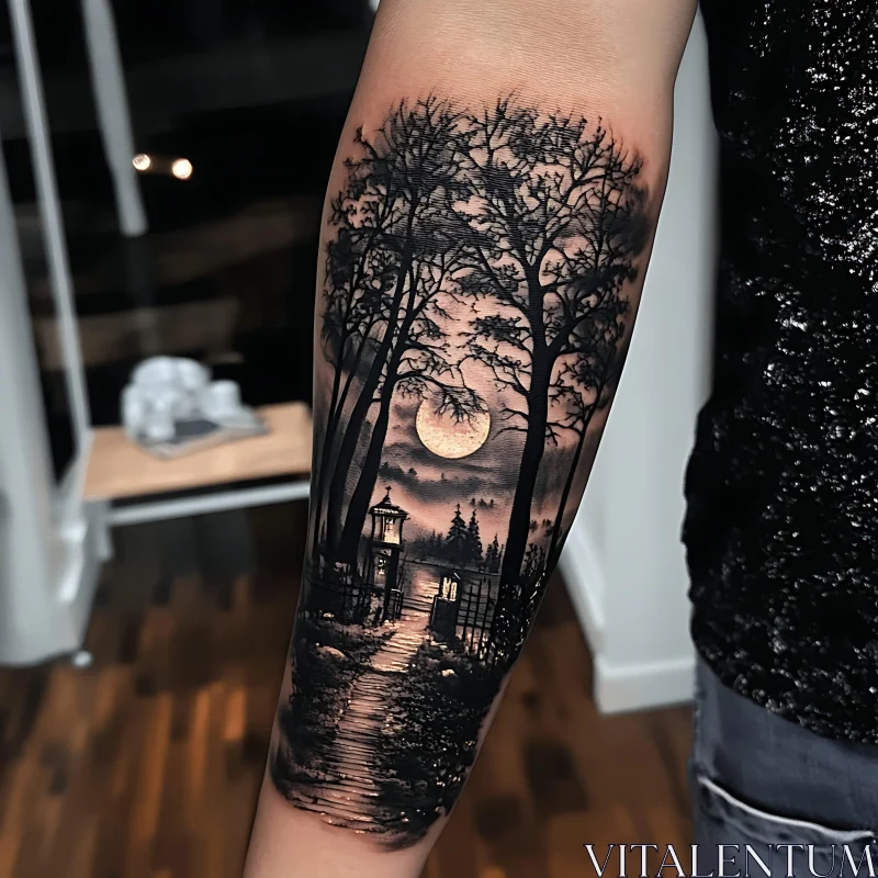 Nighttime Forest Path Tattoo AI Image