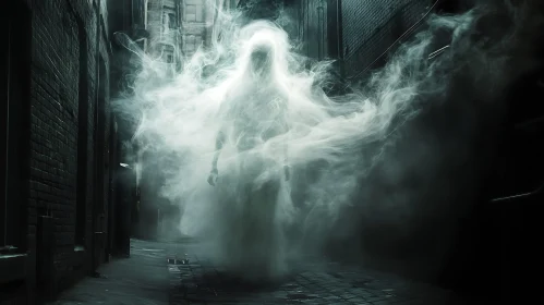 Ghostly Figure in Urban Mist